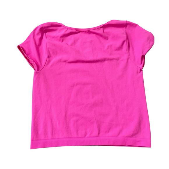 Free People Hot Pink Nylon Spandex Baby Tee Crop Top Workout Size Medium - Picture 2 of 4